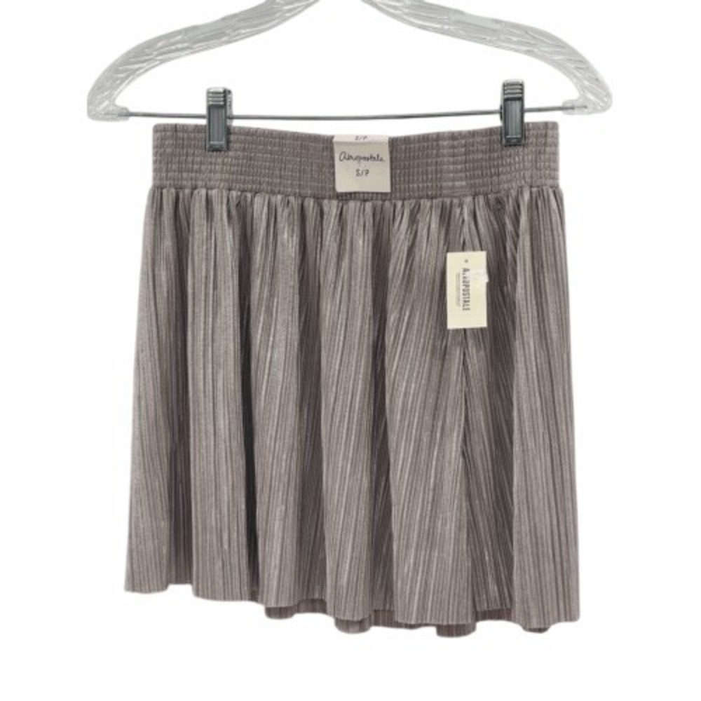 Aeropostale Skirt Pleated Mini Women Small Silver Metallic Skater Pull On‎ New